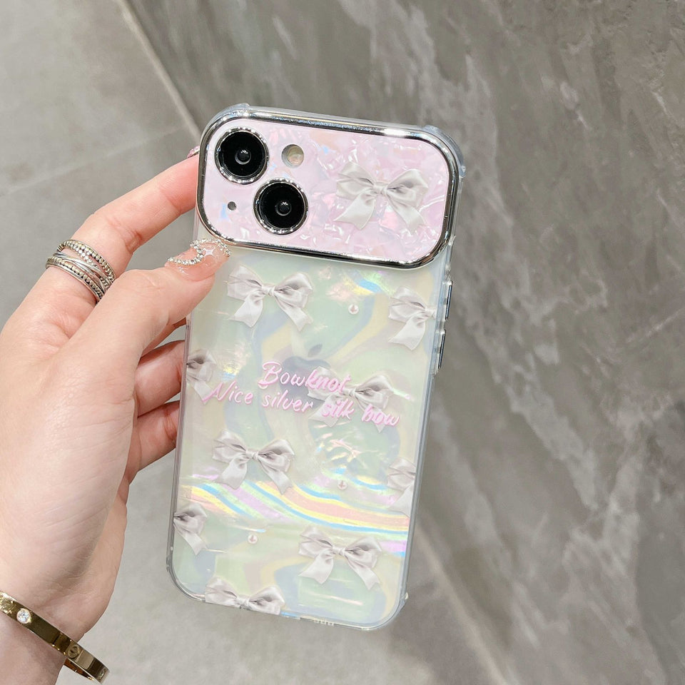 iPhone 15 Series Bowknot Ribbon Marble With Pendant Holder