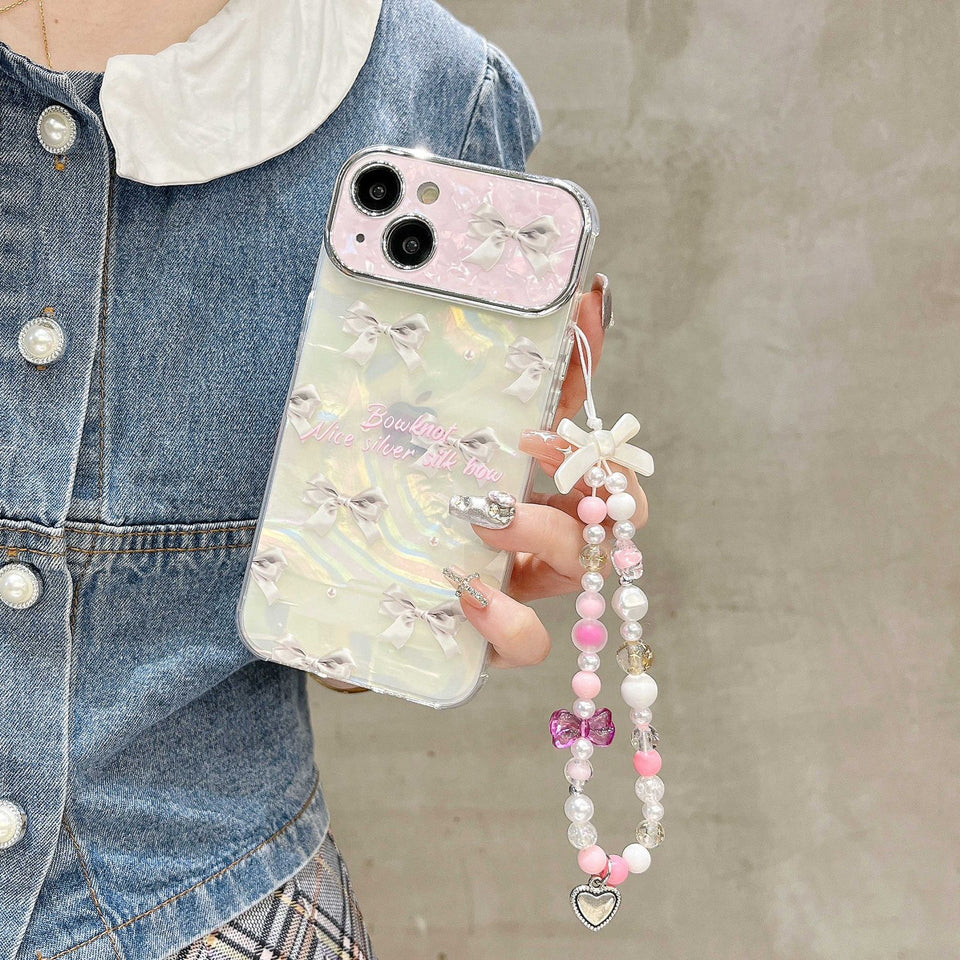 iPhone 15 Series Bowknot Ribbon Marble With Pendant Holder
