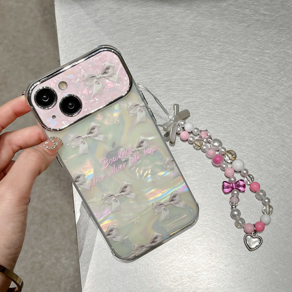 iPhone 15 Series Bowknot Ribbon Marble With Pendant Holder