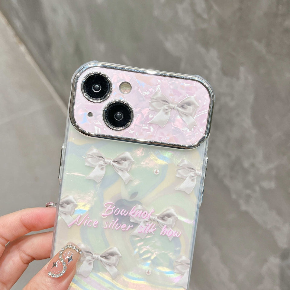 iPhone 15 Series Bowknot Ribbon Marble With Pendant Holder