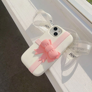 iPhone 15 Series Pink Bow Silicone Case Cover Beige