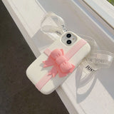 iPhone 15 Series Pink Bow Silicone Case Cover Beige