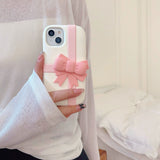 iPhone 15 Series Pink Bow Silicone Case Cover Beige