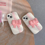 iPhone Pink Bow Silicone Case Cover Beige