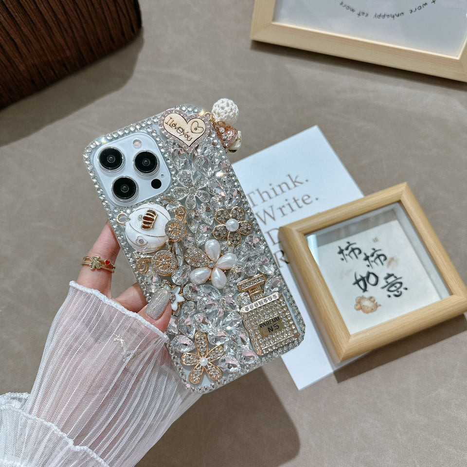 iPhone 15 Series Perfume Floral Diamond Shimmer Case Cover