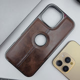 iPhone  Logo Cut Centre Stitched PU Leather Chrome Case
