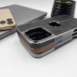 iPhone  Logo Cut Centre Stitched PU Leather Chrome Case