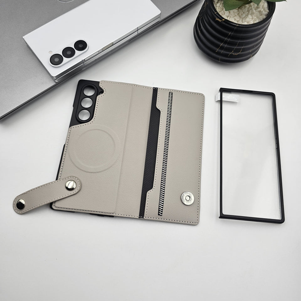 Samsung Galaxy Z Fold 6 Magsafe Cardholder Leather Case Screen Prorector