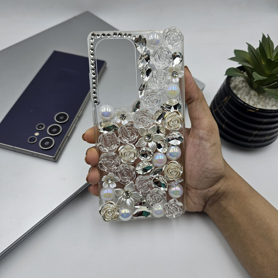 Samsung Galaxy S24 Ultra Rose Floral Rhinestone Diamond Case