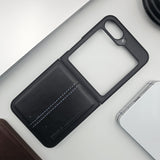 Samsung Galaxy Z Flip 7 FE Stitch Leather Case with Velvet Lining – Premium Protective Flip Cover