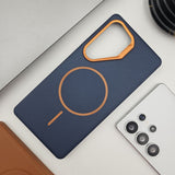 Samsung Galaxy S24 Neon Orange Metal Bump Leather Magnetic Magsafe Case