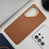 Samsung Galaxy S24 Neon Orange Metal Bump Leather Magnetic Magsafe Case