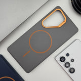 Samsung Galaxy S24 Neon Orange Metal Bump Leather Magnetic Magsafe Case