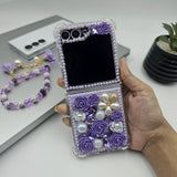 Luxury Pearl Rhinestone Bling Case for Samsung Galaxy Z Flip 6 | Floral 3D Designer Cove