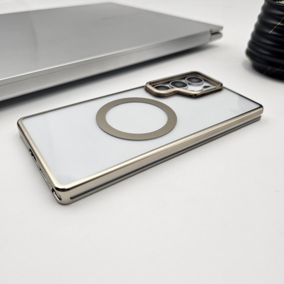 Samsung Galaxy S25 Ultra Nautral Titanium Raised Metal Bezel Hard PC Magsafe Case