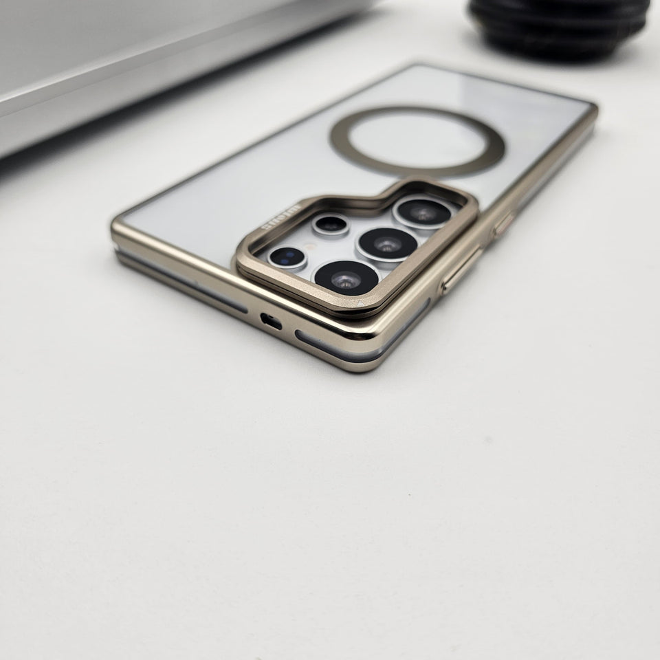 Samsung Galaxy S25 Ultra Nautral Titanium Raised Metal Bezel Hard PC Magsafe Case
