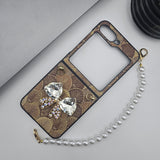 Samsung Galaxy Z Flip 6 Sea Shell Pattern Bow Diamond Pearl Strap Holder Case