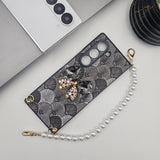 Samsung Galaxy Z Fold 6 Sea Shell Pattern Bow Diamond Pearl Strap Holder Case