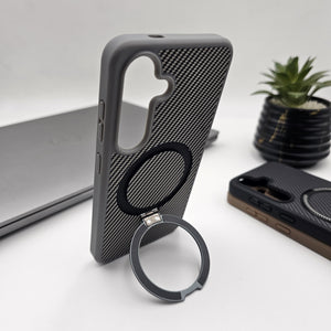 Samsung Galaxy S24 Carbon Fibre With Magnetic Magsafe Ring Stand Case