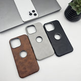 iPhone Luxury Leather Logo Cut Hidden Magsafe Case