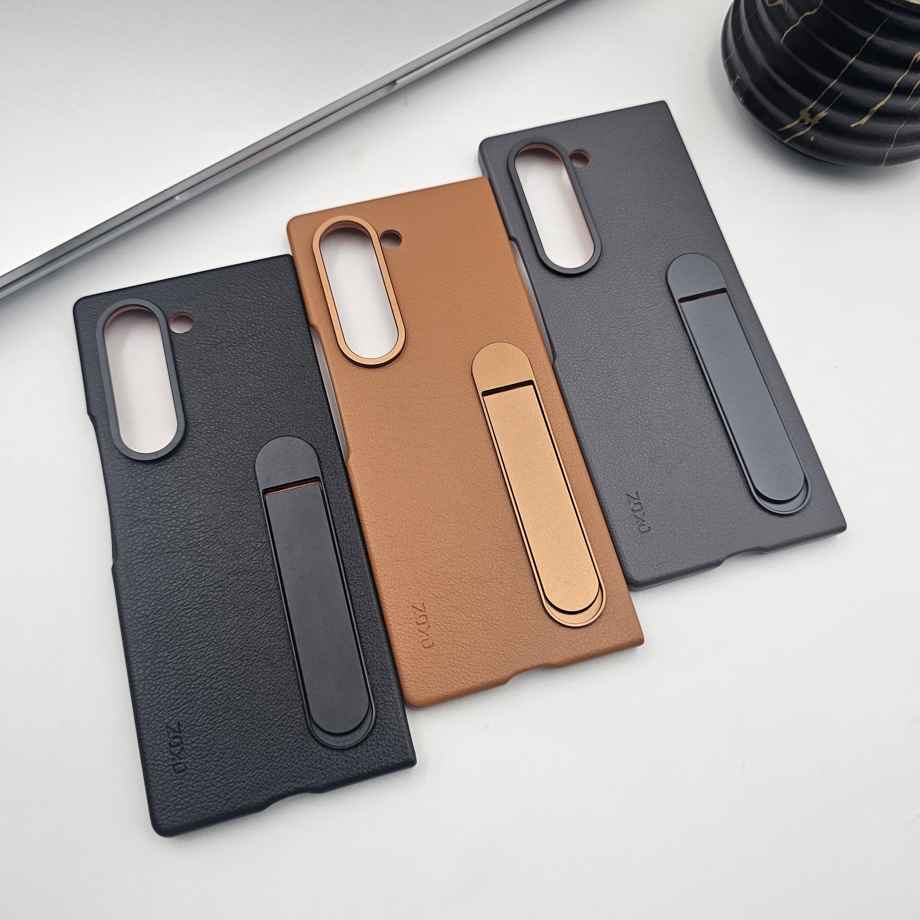 Samsung Galaxy Z Fold 6 Vegan Pebble Leather Case Inside Microfiber