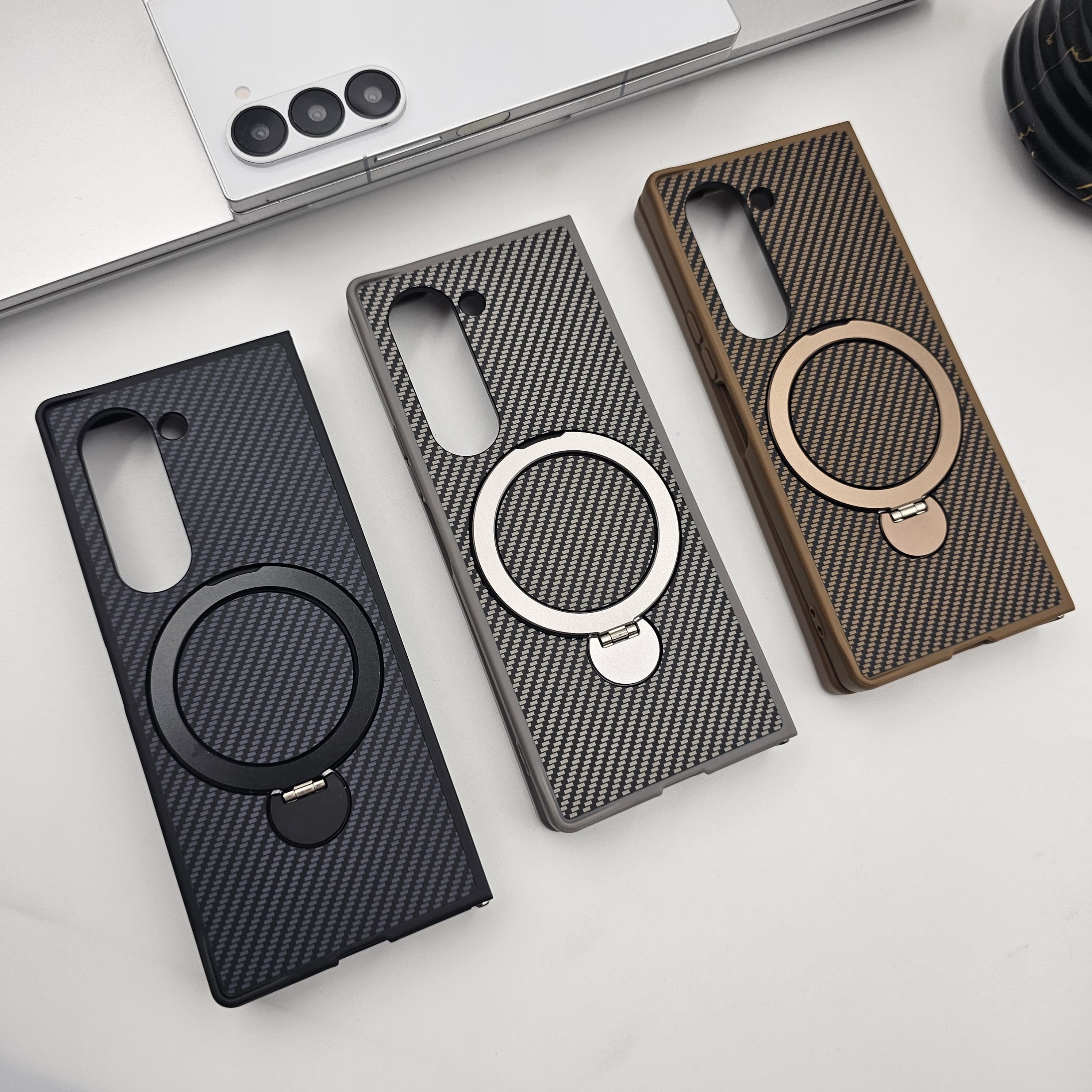 Samsung Galaxy Z Fold 6 Carbon Fibre With Magnetic Magsafe Ring Stand Case