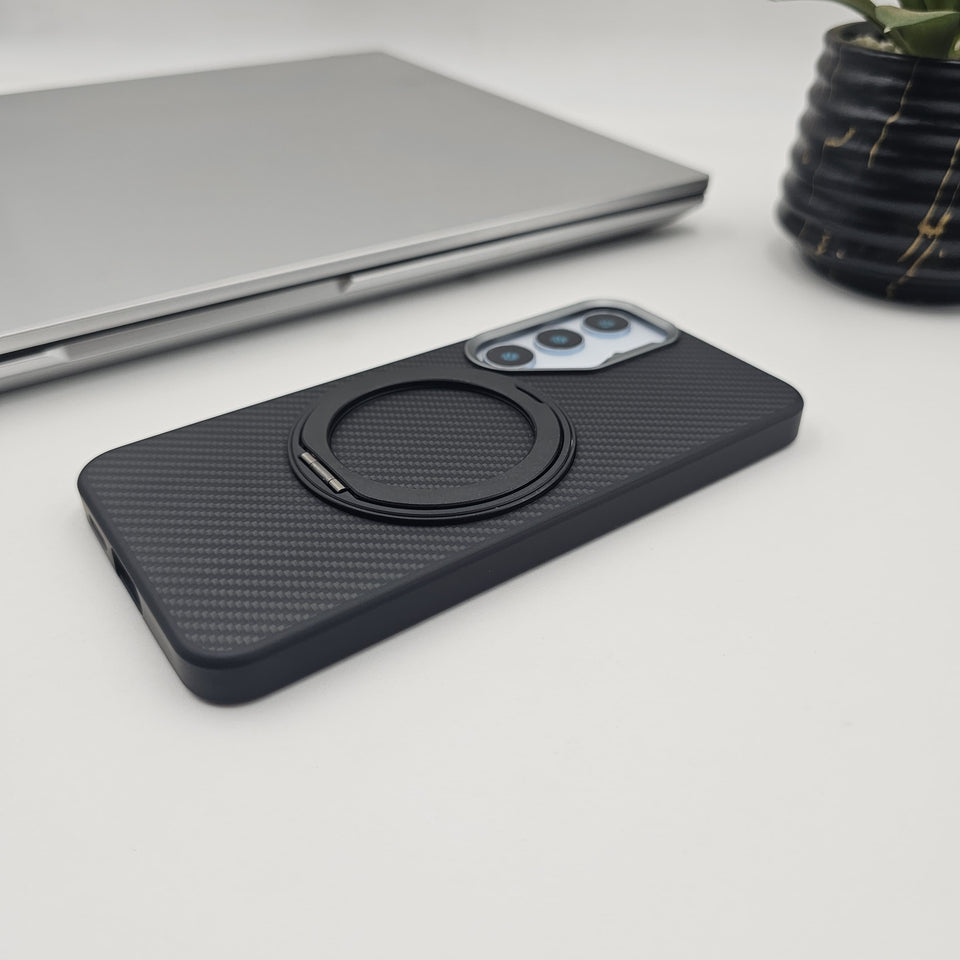 Samsung Galaxy S25 Carbon Fibre With Magnetic Magsafe Ring Stand Case