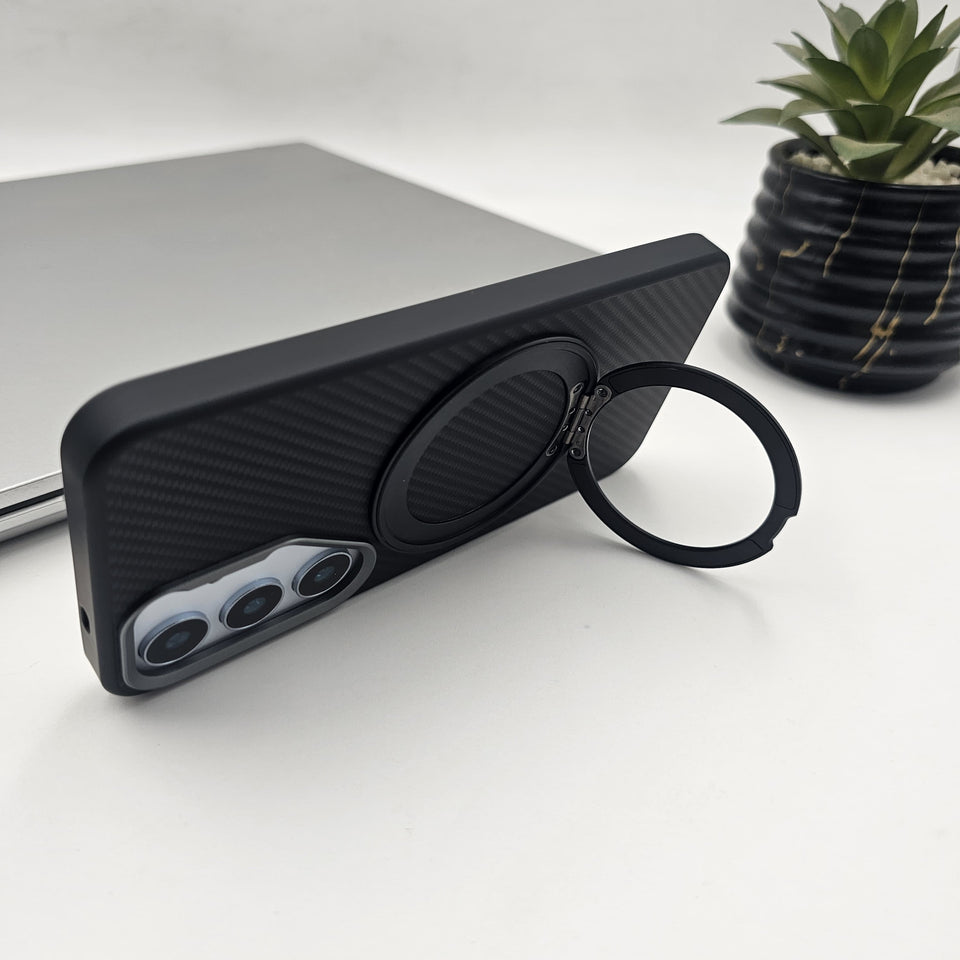 Samsung Galaxy S25 Carbon Fibre With Magnetic Magsafe Ring Stand Case