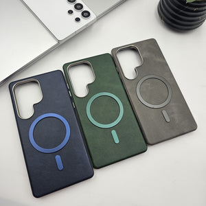 Samsung Galaxy S25 Ultra PU Leather Magnetic Magsafe Metallic Border Case