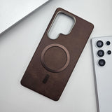 Samsung Galaxy S25 Ultra PU Leather Magnetic Magsafe Metallic Border Case