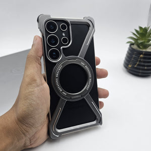 Samsung Galaxy S25 Ultra X Shape Metal Magnetic Magsafe Case Ringstand