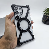 X Shape Metal Magnetic Magsafe Case Ringstand for Samsung Galaxy S25 Ultra