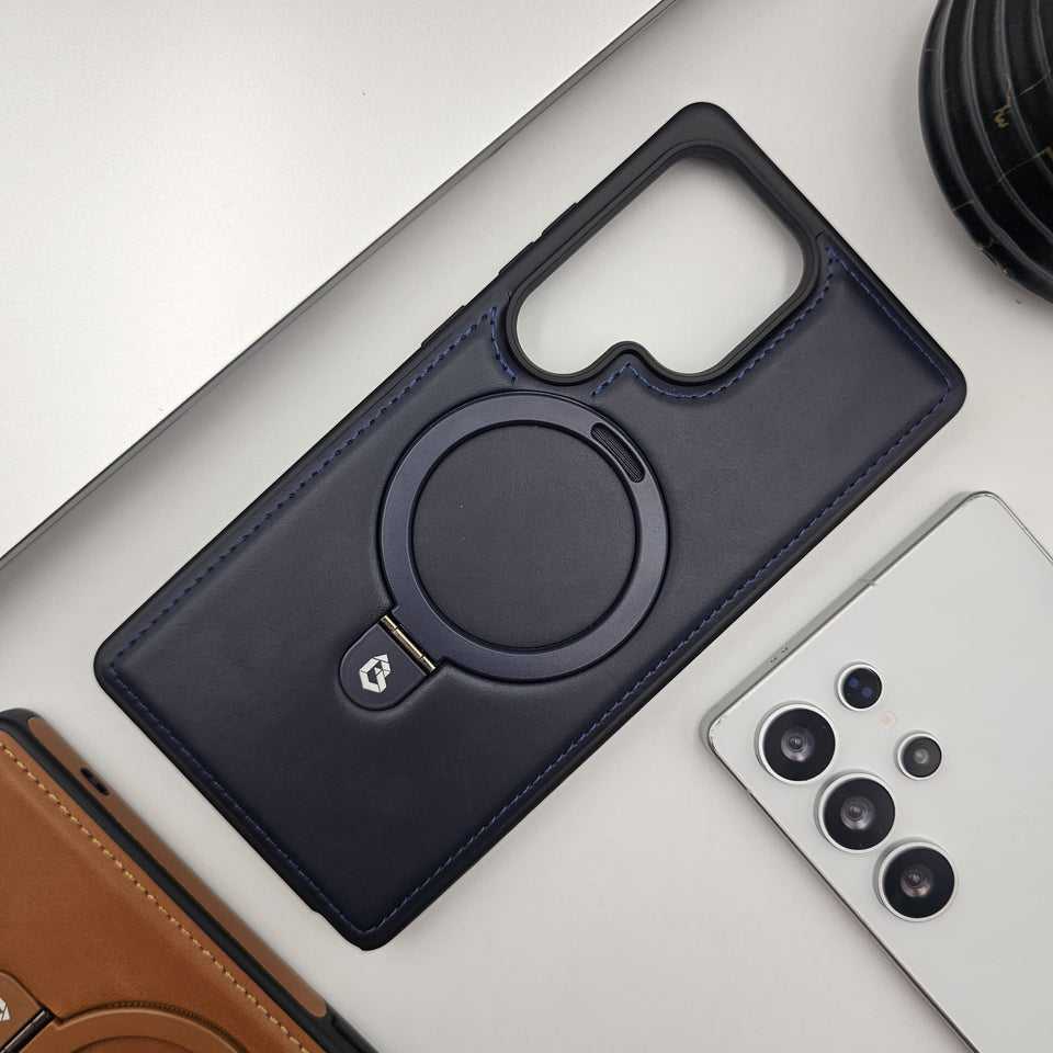 Samsung Galaxy S25 Ultra Leather Case With Magnetic Magsafe Ring Stand