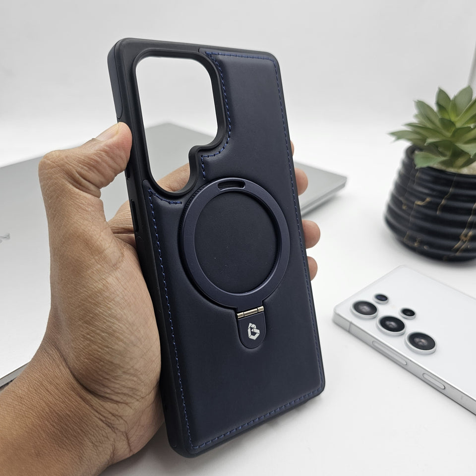 Samsung Galaxy S25 Ultra Leather Case With Magnetic Magsafe Ring Stand