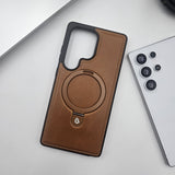Samsung Galaxy S25 Ultra Leather Case With Magnetic Magsafe Ring Stand