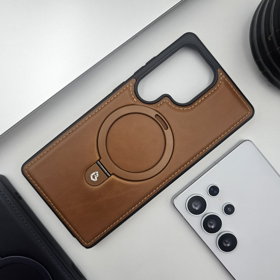 Samsung Galaxy S25 Ultra Leather Case With Magnetic Magsafe Ring Stand