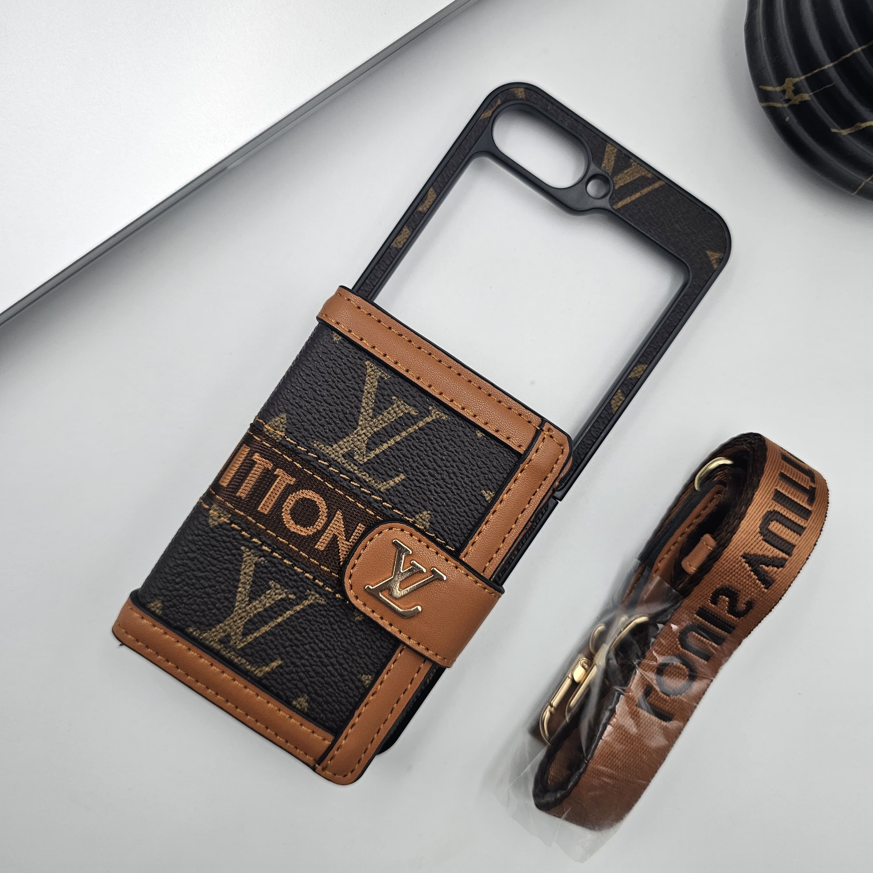 Samsung Galaxy Z Flip 7 FE Luxury Brand Cardholder Crossbody Sling Strap Case