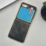 PU Leather Case with Screen Protector for Samsung Galaxy Z Flip 7 FE | Chrome Plated Cover