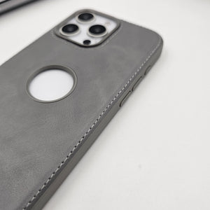 iPhone Corner Stitched Luxury Leather Logo Cut Hidden Magsafe Case
