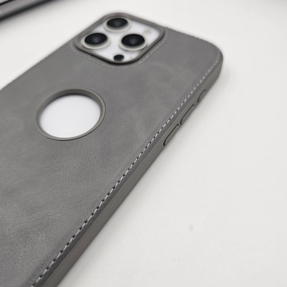 iPhone Corner Stitched Luxury Leather Logo Cut Hidden Magsafe Case