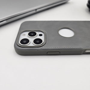 iPhone Corner Stitched Luxury Leather Logo Cut Hidden Magsafe Case