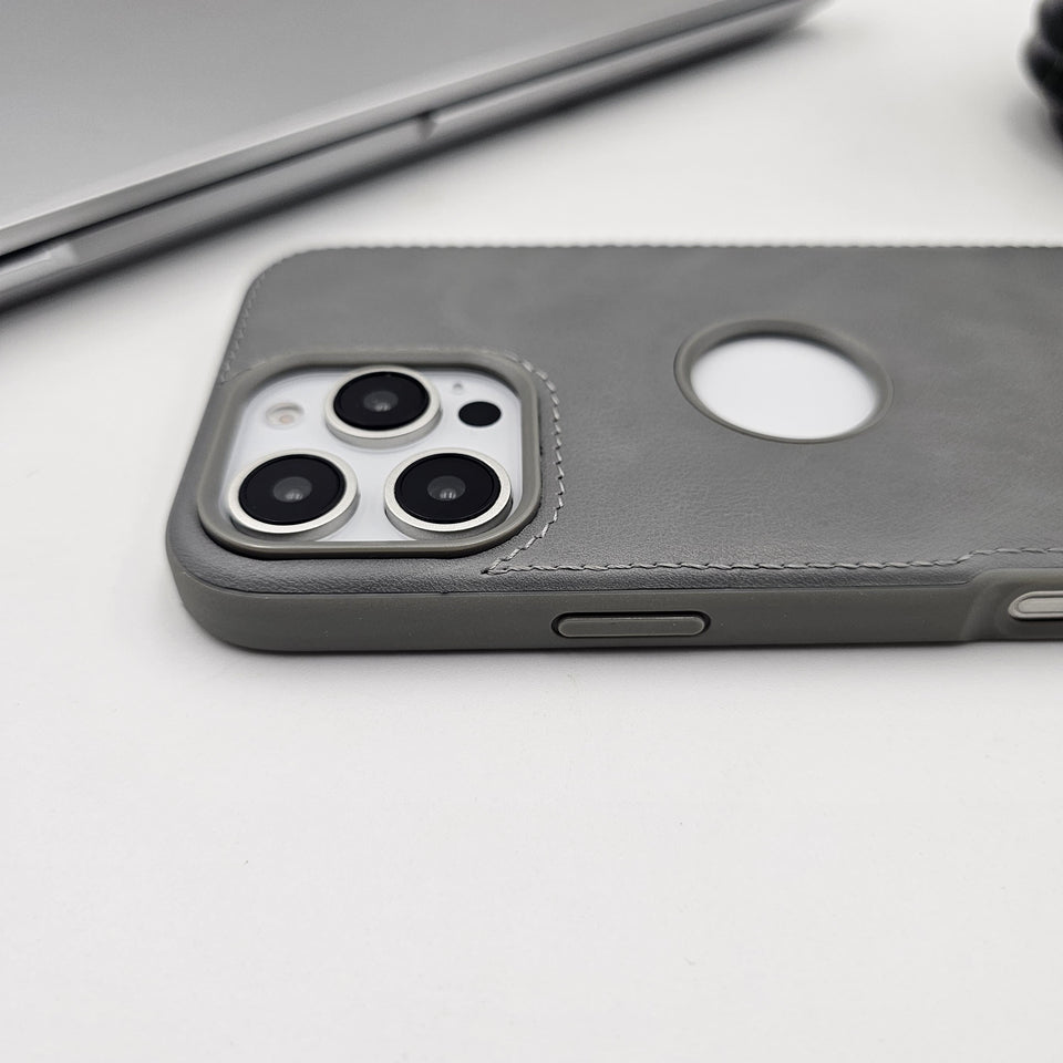 iPhone Corner Stitched Luxury Leather Logo Cut Hidden Magsafe Case