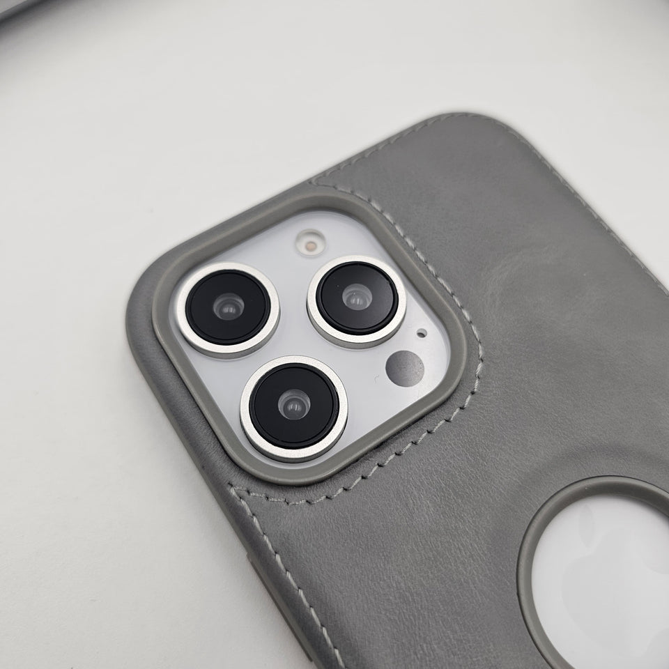 iPhone Corner Stitched Luxury Leather Logo Cut Hidden Magsafe Case