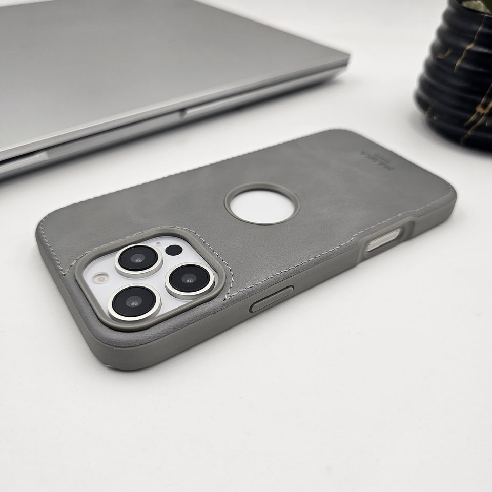 iPhone Corner Stitched Luxury Leather Logo Cut Hidden Magsafe Case