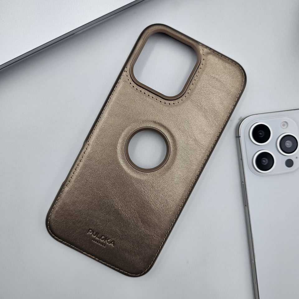 iPhone Corner Stitched Luxury Leather Logo Cut Hidden Magsafe Case