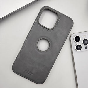 iPhone Corner Stitched Luxury Leather Logo Cut Hidden Magsafe Case