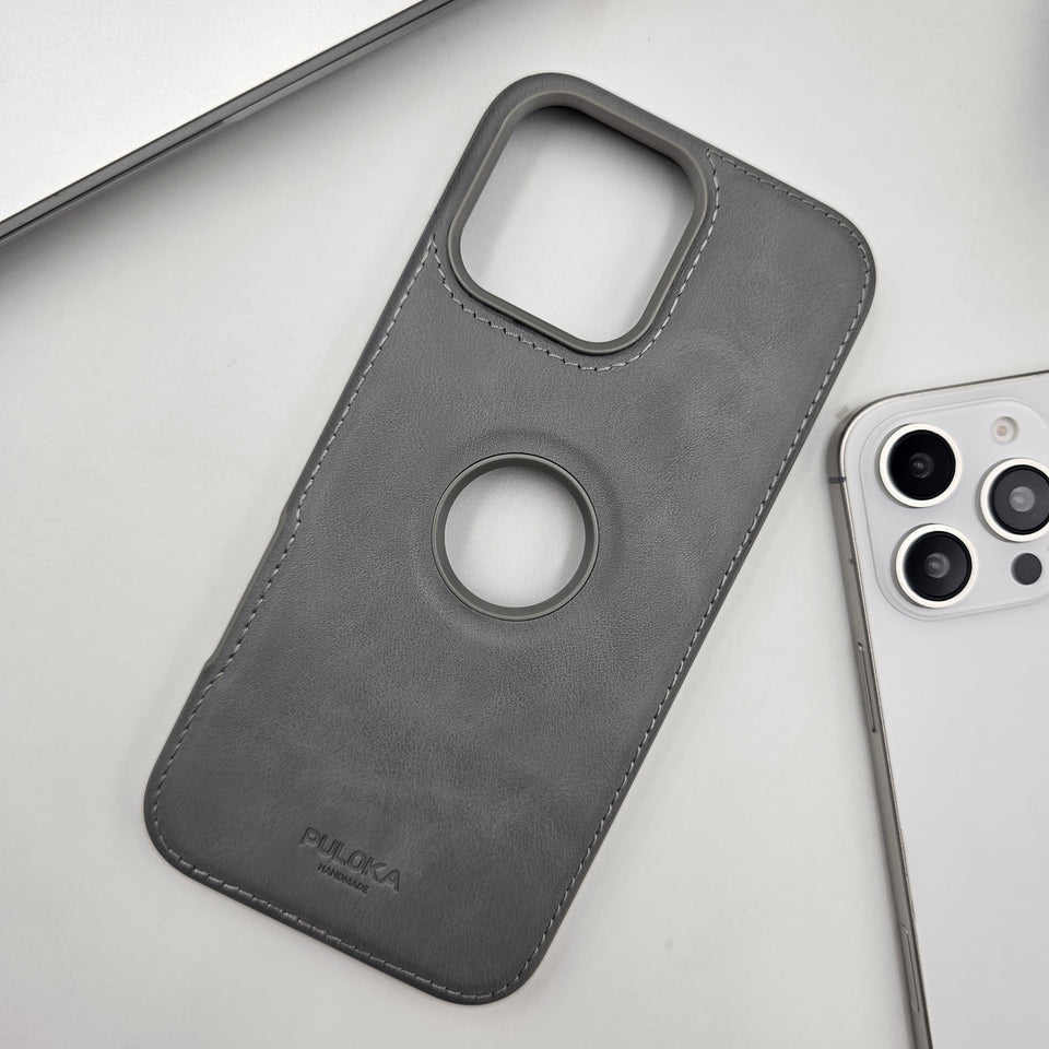 iPhone Corner Stitched Luxury Leather Logo Cut Hidden Magsafe Case