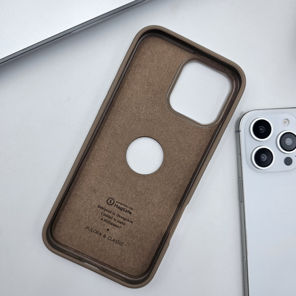 iPhone Corner Stitched Luxury Leather Logo Cut Hidden Magsafe Case