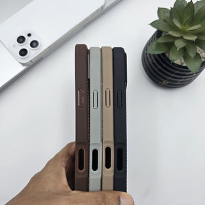 iPhone Corner Stitched Luxury Leather Logo Cut Hidden Magsafe Case