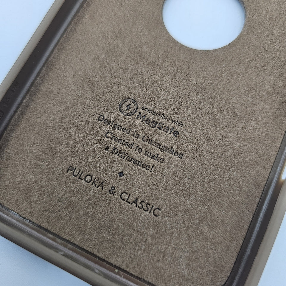 iPhone Corner Stitched Luxury Leather Logo Cut Hidden Magsafe Case